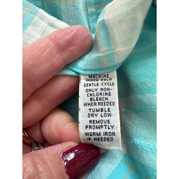 Polo Ralph Lauren Western Diamond Pearl Snap Shirt Women's M Turquoise Plaid - Picture 6 of 14
